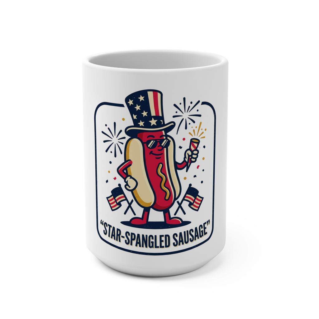 Star-Spangled Sausage 15oz Mug — Patriotic Fourth of July Coffee Cup