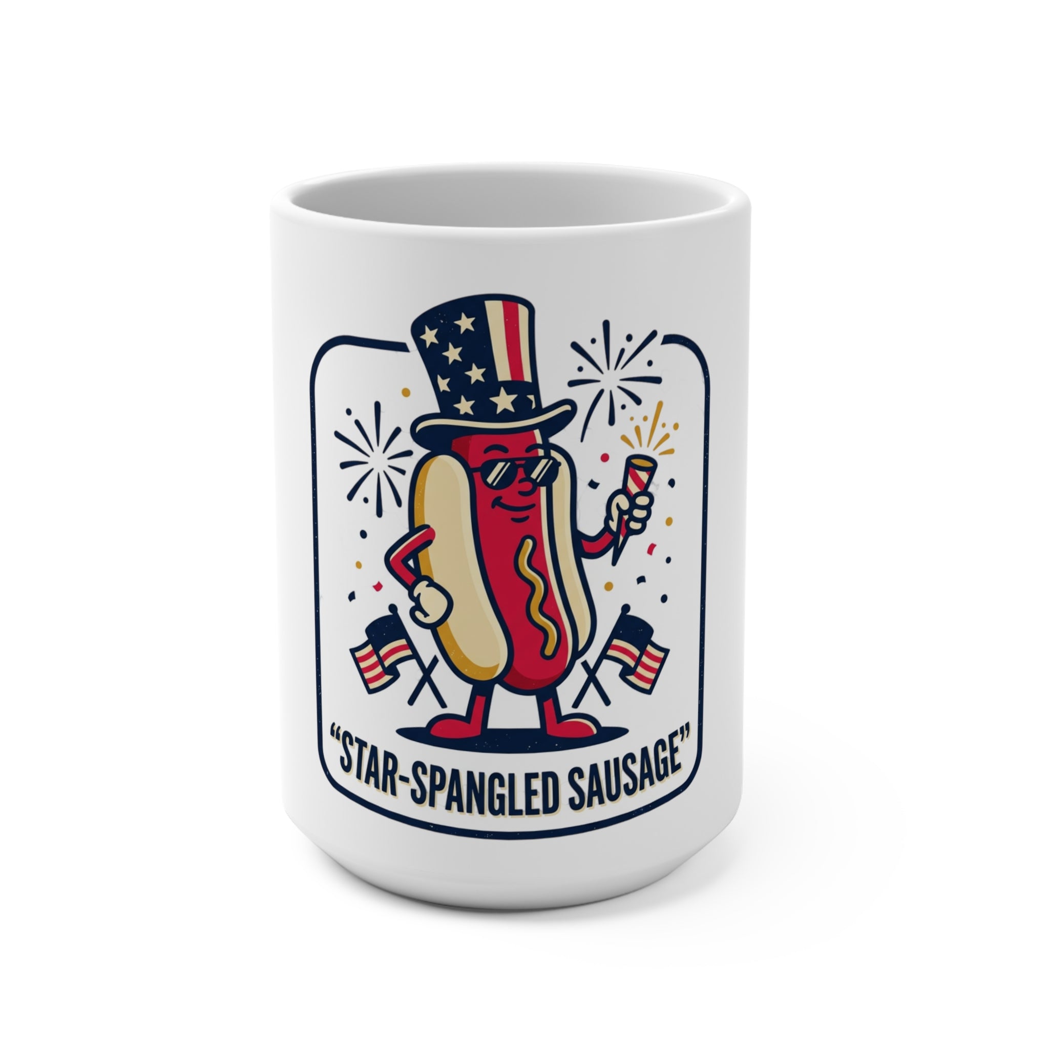 Star-Spangled Sausage 15oz Mug — Patriotic Fourth of July Coffee Cup