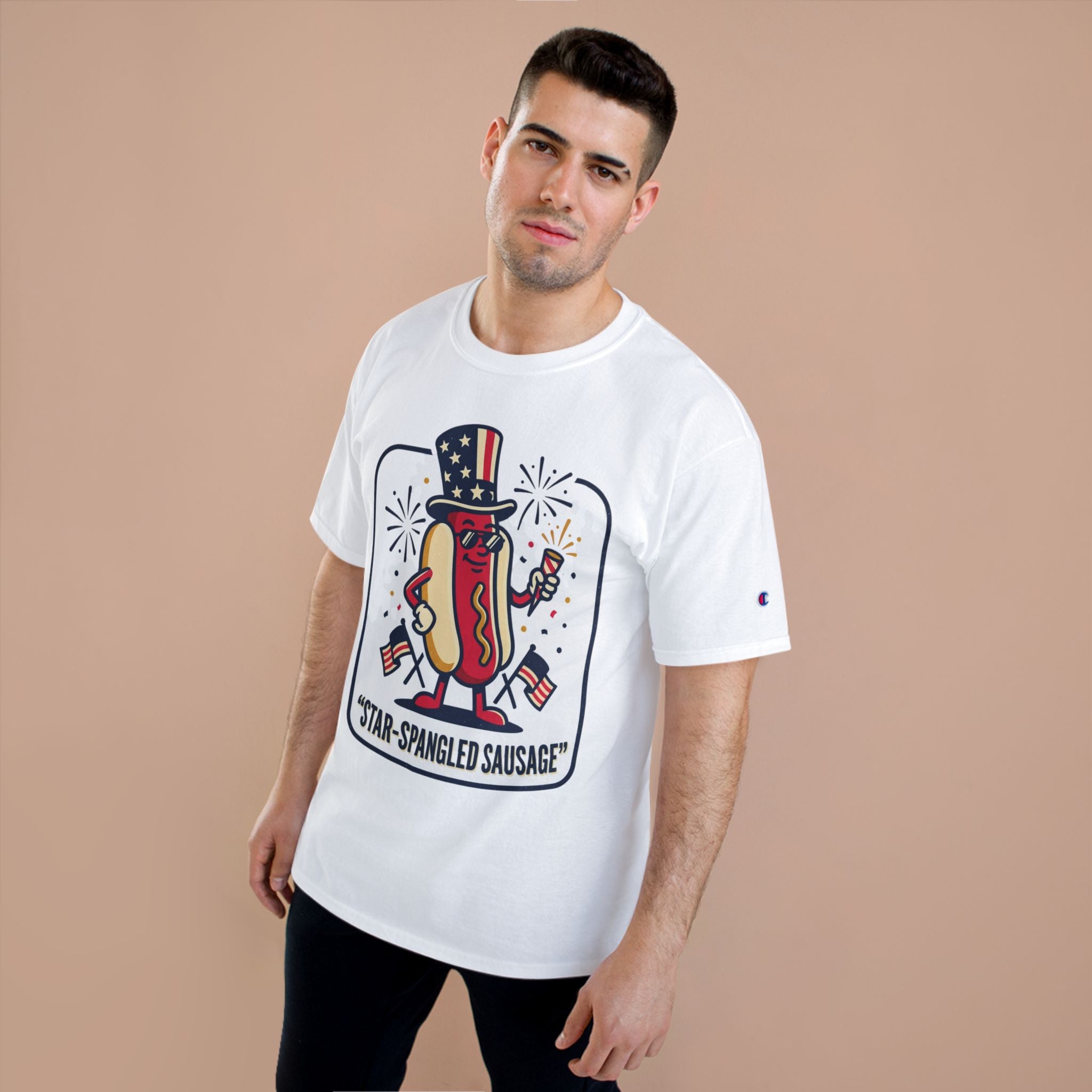 Star-Spangled Sausage T-Shirt — Patriotic Hot Dog Tee for 4th of July