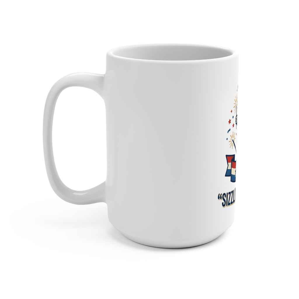15oz Mug — "Sizzlin' & Poppin'" Patriotic Hot Dog Coffee Cup (4th of July, BBQ Gift)