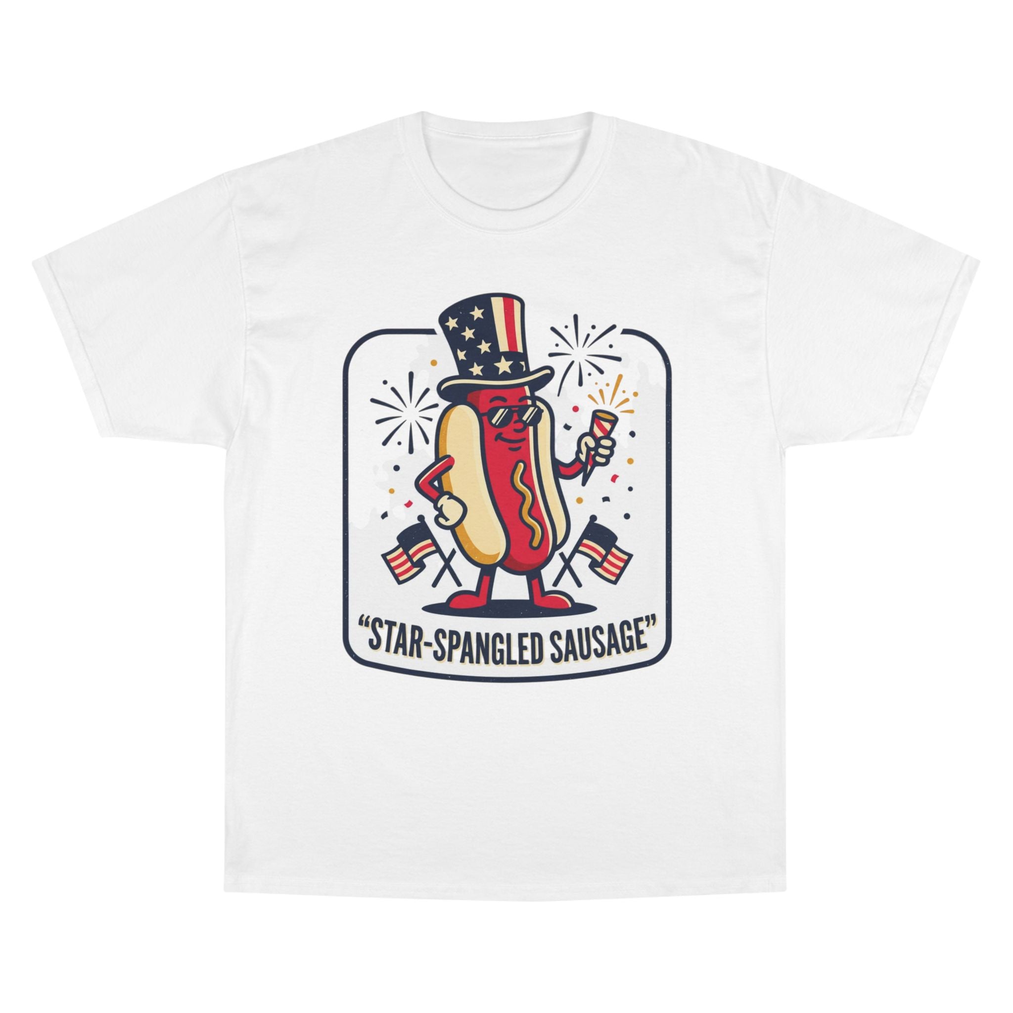Star-Spangled Sausage T-Shirt — Patriotic Hot Dog Tee for 4th of July