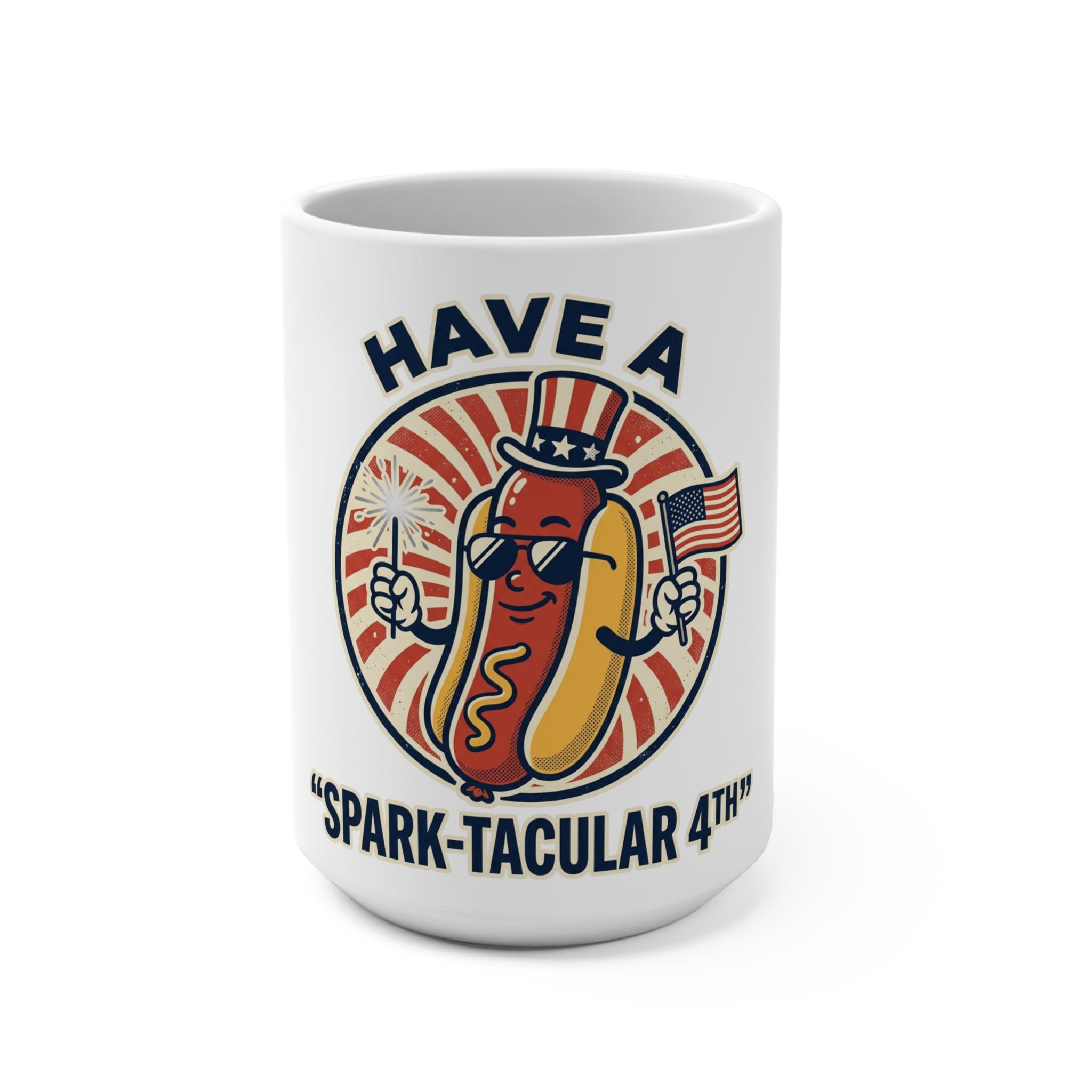 4th of July Hot Dog Mug – "Have a Spark-Tacular 4th" 15oz Patriotic Coffee Cup